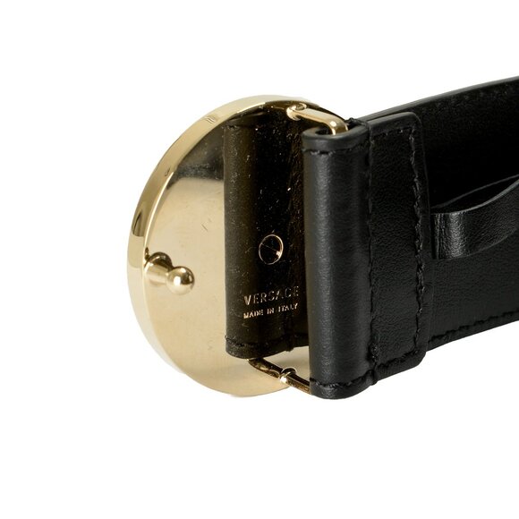 Versace Black 100%Leather Light Gold Medusa Head Logo Decorated Belt US 32 IT 80